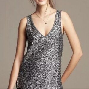 Banana Republic Gray and Silver Sequin Tank Top